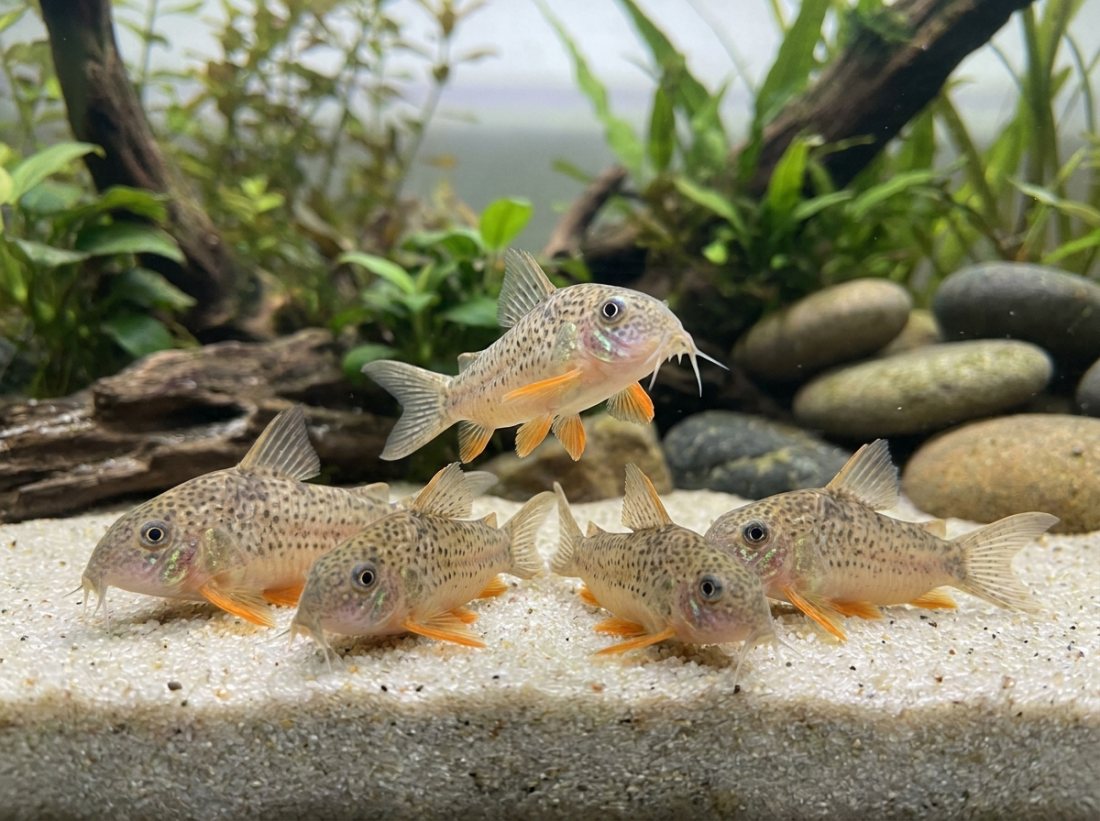 Sterbai Corydoras ×6, 3cm, feeding on wafers